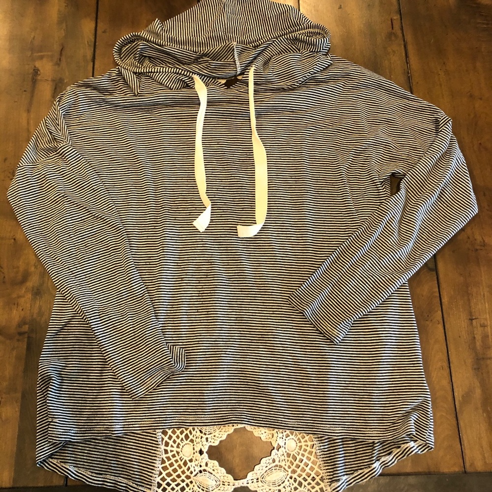 Black and Cream Striped Hoodie